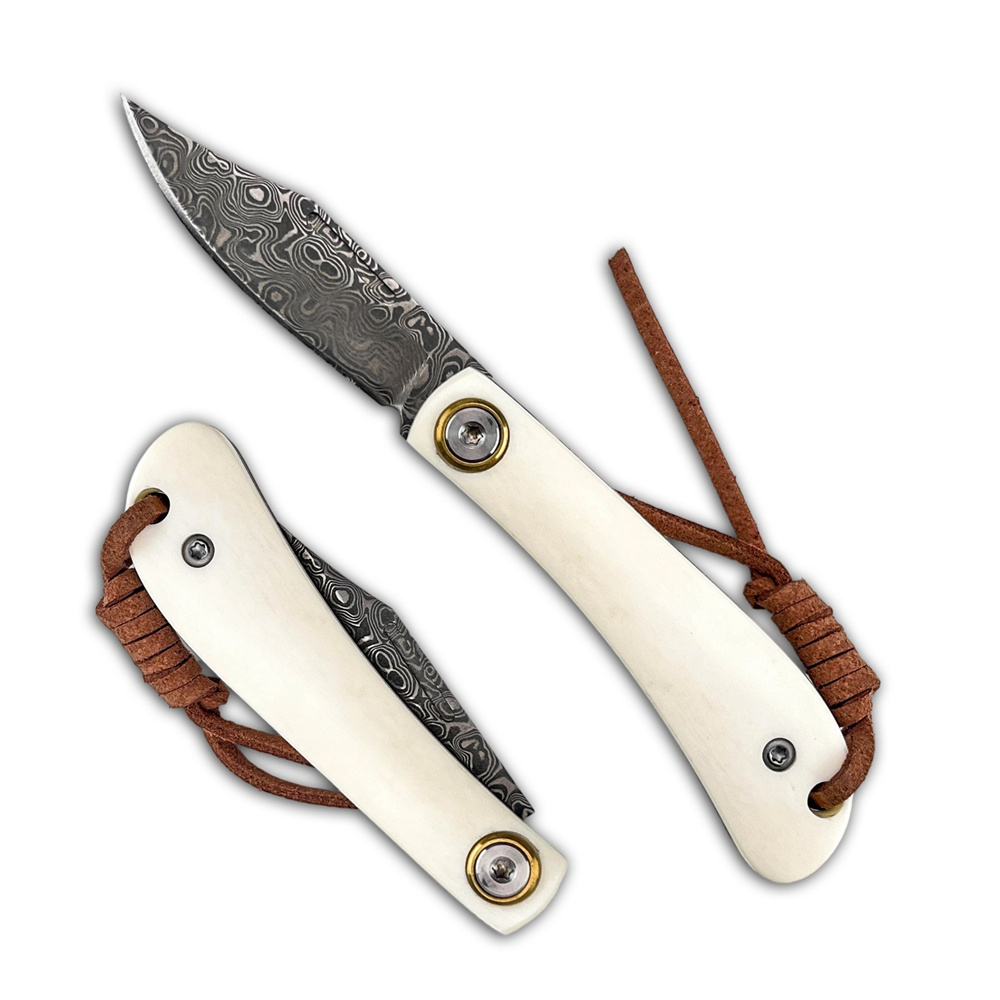 Vintage Collectible Pocket Knives - Compact vintage Damascus vouwmes, handvat van