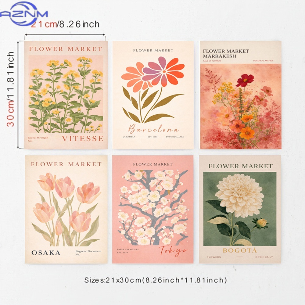 Vintage Collectible Market - Verzameling van 6 canvasprints met bloemenkunst