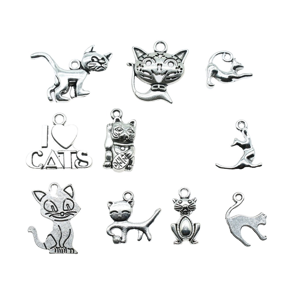 10Pcs Charms Cat Antiek Zilver - Vintage Collector recensie en prijs